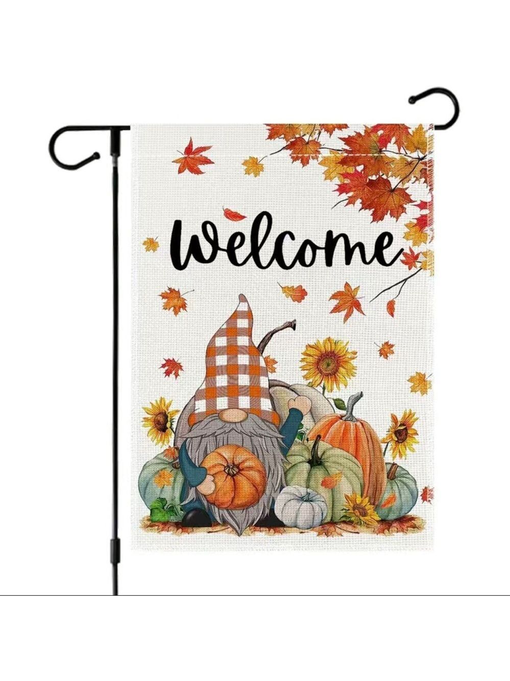 Double Sided Welcome Pumpkin Gnome Garden Flag 18x12